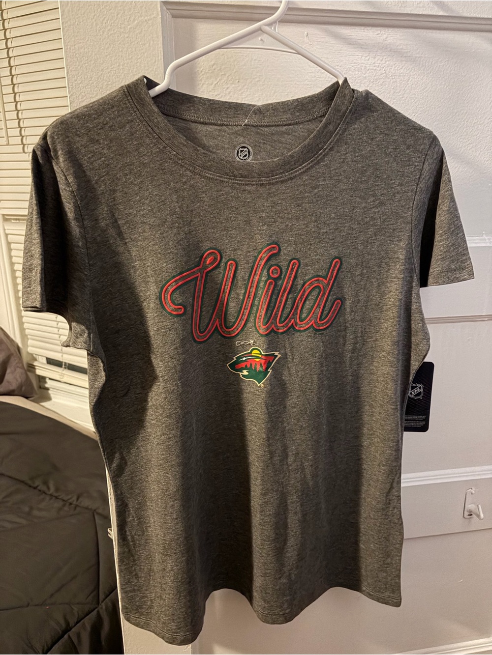 NHL Wild Script Tee - Charcoal with Red & Green Accent